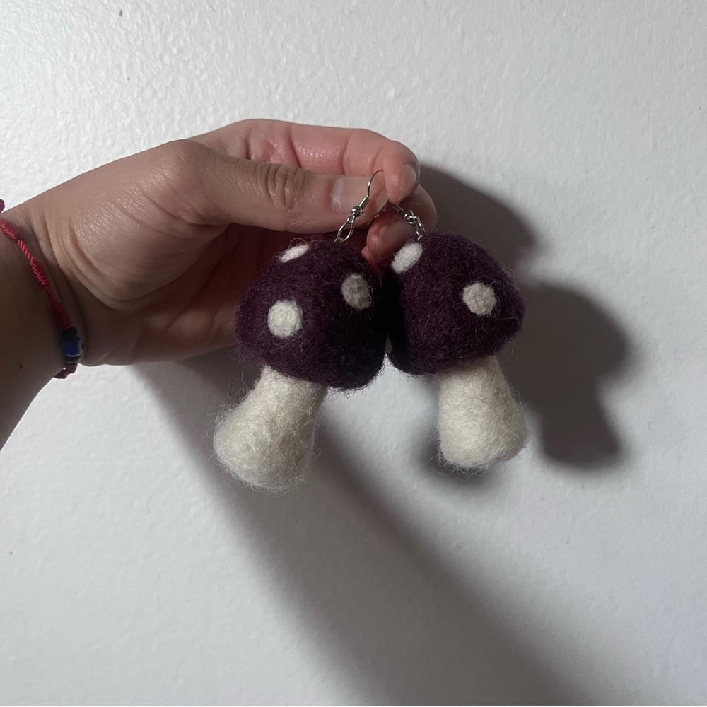 Purple Felt Mushroom Earrings